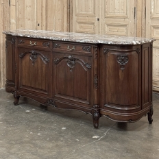 Antique French Louis XIV Walnut Round Side Marble Top Buffet