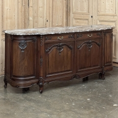 Antique French Louis XIV Walnut Round Side Marble Top Buffet