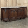 Antique French Louis XIV Walnut Round Side Marble Top Buffet