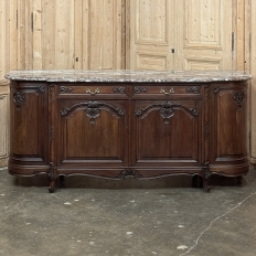 Antique French Louis XIV Walnut Round Side Marble Top Buffet