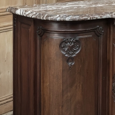 Antique French Louis XIV Walnut Round Side Marble Top Buffet