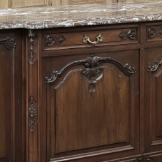 Antique French Louis XIV Walnut Round Side Marble Top Buffet