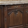 Antique French Louis XIV Walnut Round Side Marble Top Buffet