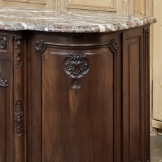 Antique French Louis XIV Walnut Round Side Marble Top Buffet