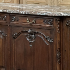 Antique French Louis XIV Walnut Round Side Marble Top Buffet