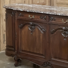 Antique French Louis XIV Walnut Round Side Marble Top Buffet