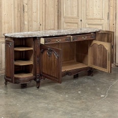 Antique French Louis XIV Walnut Round Side Marble Top Buffet