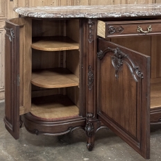 Antique French Louis XIV Walnut Round Side Marble Top Buffet