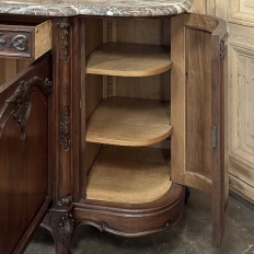 Antique French Louis XIV Walnut Round Side Marble Top Buffet
