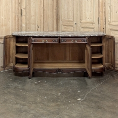 Antique French Louis XIV Walnut Round Side Marble Top Buffet