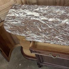 Antique French Louis XIV Walnut Round Side Marble Top Buffet