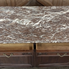 Antique French Louis XIV Walnut Round Side Marble Top Buffet