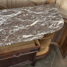 Antique French Louis XIV Walnut Round Side Marble Top Buffet