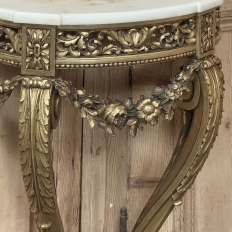 Antique French Louis XVI Giltwood Demilune Marble Top Console