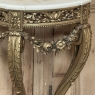 Antique French Louis XVI Giltwood Demilune Marble Top Console