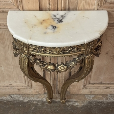 Antique French Louis XVI Giltwood Demilune Marble Top Console