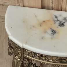 Antique French Louis XVI Giltwood Demilune Marble Top Console