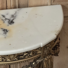 Antique French Louis XVI Giltwood Demilune Marble Top Console