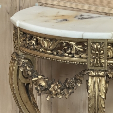 Antique French Louis XVI Giltwood Demilune Marble Top Console