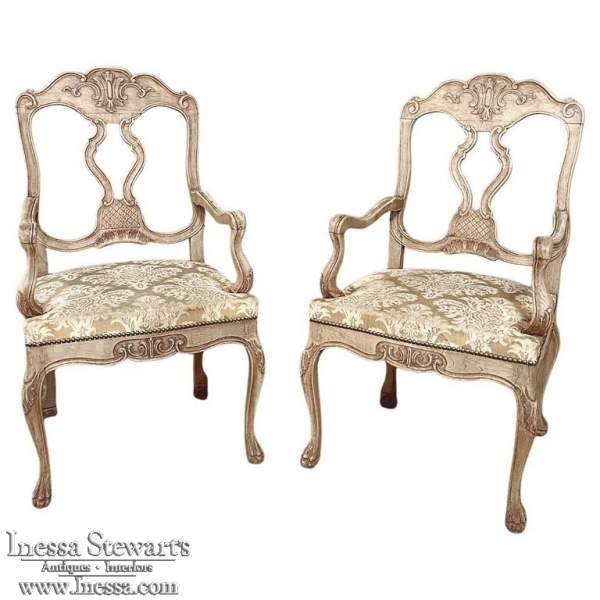 Antique Liegoise Louis XIV Armchairs in Stripped Oak