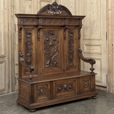 19th Century Grand Italian Hand-Carved Hall Bench