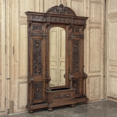 19th Century Grand Italian Hand-Carved Walnut Hall Tree