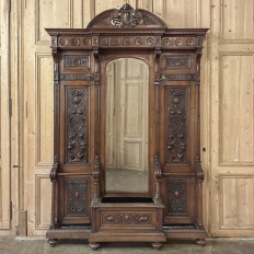 19th Century Grand Italian Hand-Carved Walnut Hall Tree