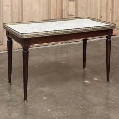 Antique French Louis XVI Mahogany Coffee Table with Carrara Marble