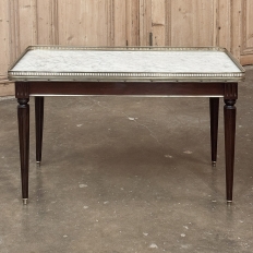 Antique French Louis XVI Mahogany Coffee Table with Carrara Marble
