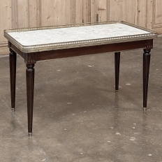 Antique French Louis XVI Mahogany Coffee Table with Carrara Marble