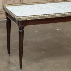 Antique French Louis XVI Mahogany Coffee Table with Carrara Marble