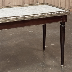 Antique French Louis XVI Mahogany Coffee Table with Carrara Marble