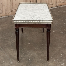 Antique French Louis XVI Mahogany Coffee Table with Carrara Marble