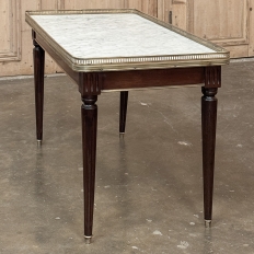 Antique French Louis XVI Mahogany Coffee Table with Carrara Marble