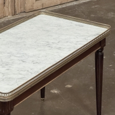 Antique French Louis XVI Mahogany Coffee Table with Carrara Marble