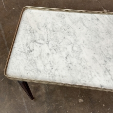 Antique French Louis XVI Mahogany Coffee Table with Carrara Marble