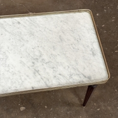 Antique French Louis XVI Mahogany Coffee Table with Carrara Marble