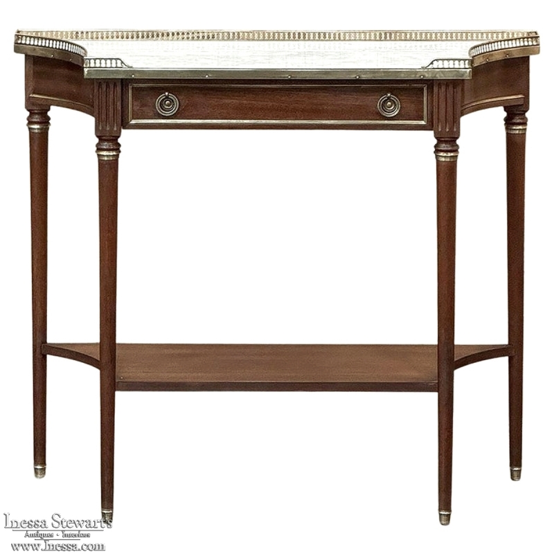 Antique French Directoire Neoclassical Mahogany Console with Carrara Marble