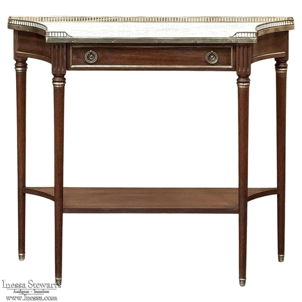 Antique French Directoire Neoclassical Mahogany Console with Carrara Marble