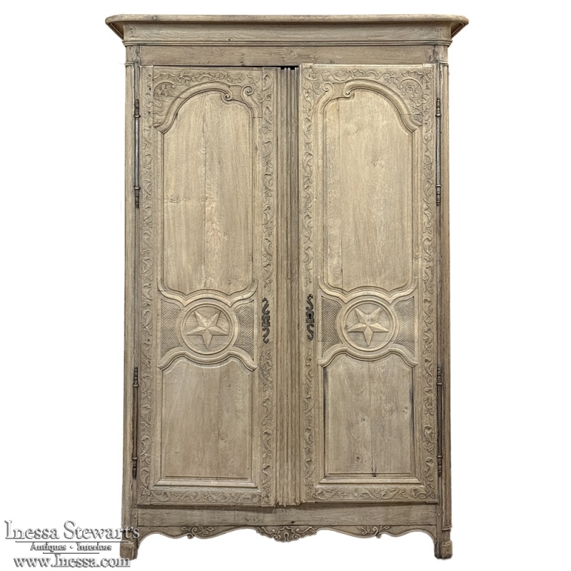 18th Century Country French Armoire with Carved Lone Stars