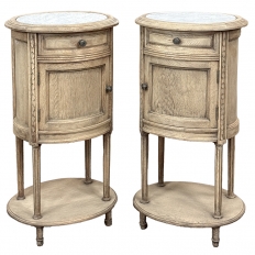 Pair Antique French Louis XVI Oval Nightstands with Carrara Marble