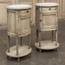 Pair Antique French Louis XVI Oval Nightstands with Carrara Marble