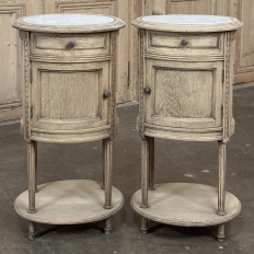 Pair Antique French Louis XVI Oval Nightstands with Carrara Marble