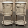 Pair Antique French Louis XVI Oval Nightstands with Carrara Marble