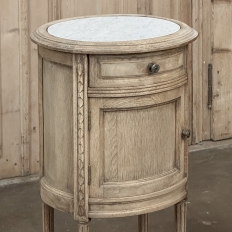 Pair Antique French Louis XVI Oval Nightstands with Carrara Marble