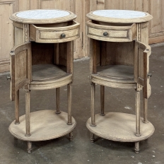 Pair Antique French Louis XVI Oval Nightstands with Carrara Marble