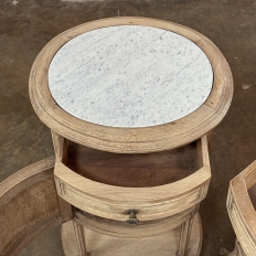 Pair Antique French Louis XVI Oval Nightstands with Carrara Marble