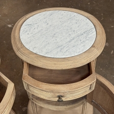 Pair Antique French Louis XVI Oval Nightstands with Carrara Marble