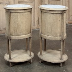 Pair Antique French Louis XVI Oval Nightstands with Carrara Marble
