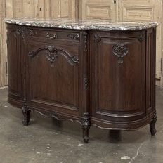 Antique French Louis XIV Marble Top Walnut Buffet with Rounded Sides